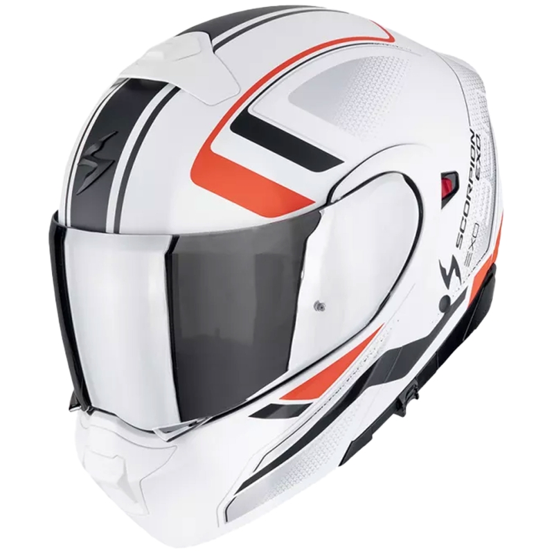 Modulinis motociklininko šalmas Scorpion EXO-930 EVO ARDENS metalinis baltas-juodas-raudonas
