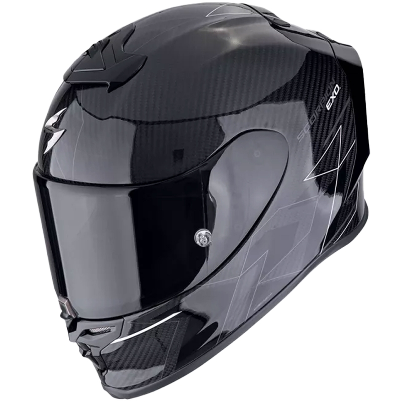 Integruotas motociklininko šalmas Scorpion EXO-R1 EVO CARBON AIR CYNERGY juodai baltas