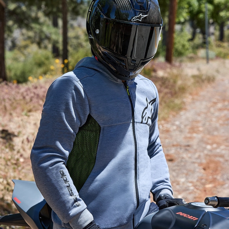 Alpinestars Chrome Air Sport Grey-Black-Dark Khaki motociklininko džemperis su gobtuvu