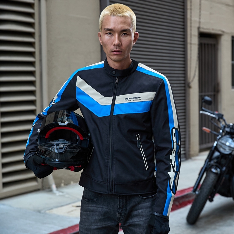 "Alpinestars T-Dyno" vandeniui atspari juoda-mėlyna-svetainė motociklininko striukė