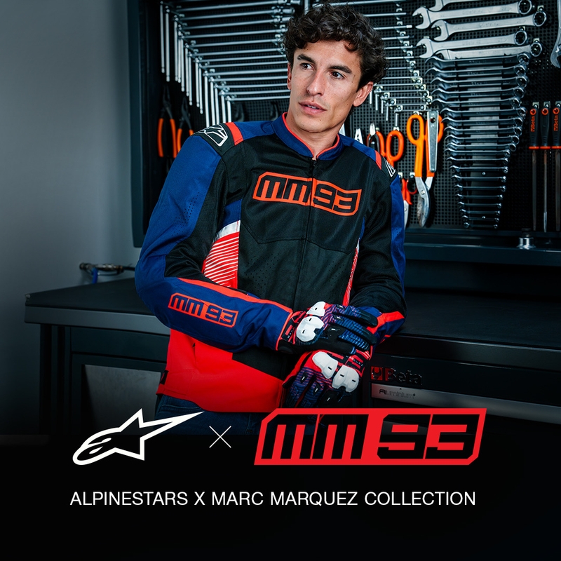 Alpinestars T-SPS Air V2 MM93 collection fluo raudona-mėlyna-juoda-balta motociklininko striukė