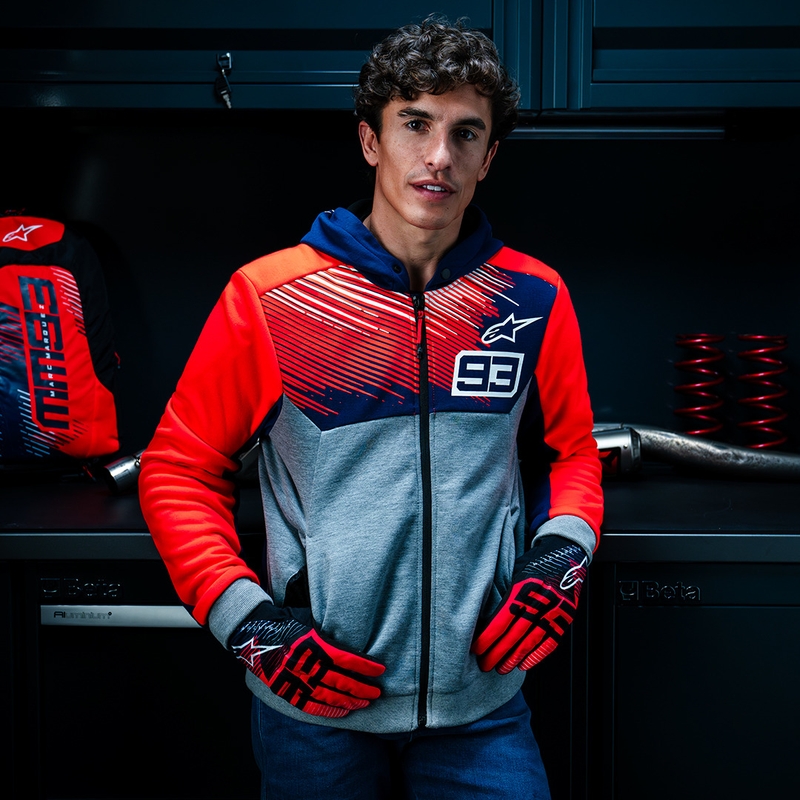 "Alpinestars Chrome V2 Sport Hoodie MM93 collection light grey-blue-fluo red
