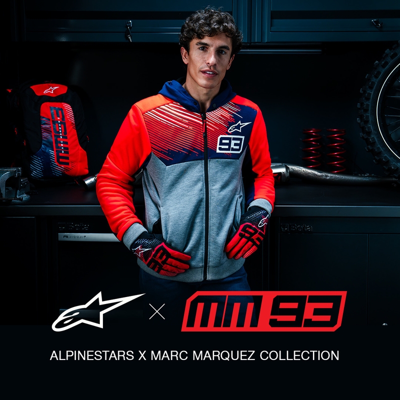 "Alpinestars Chrome V2 Sport Hoodie MM93 collection light grey-blue-fluo red