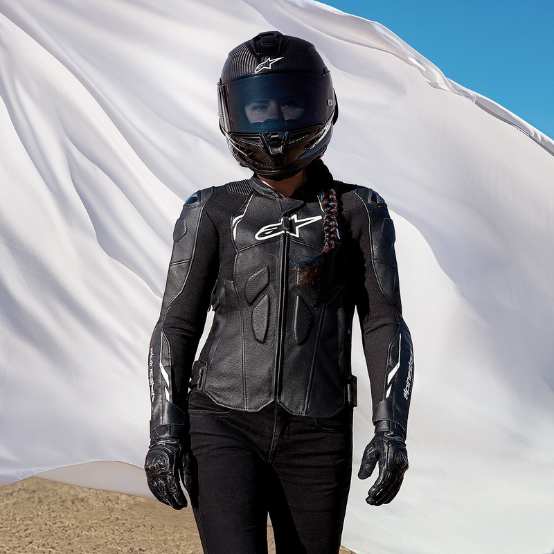 Alpinestars Stella Dusk Moteriška juodai balta odinė motociklininko striukė