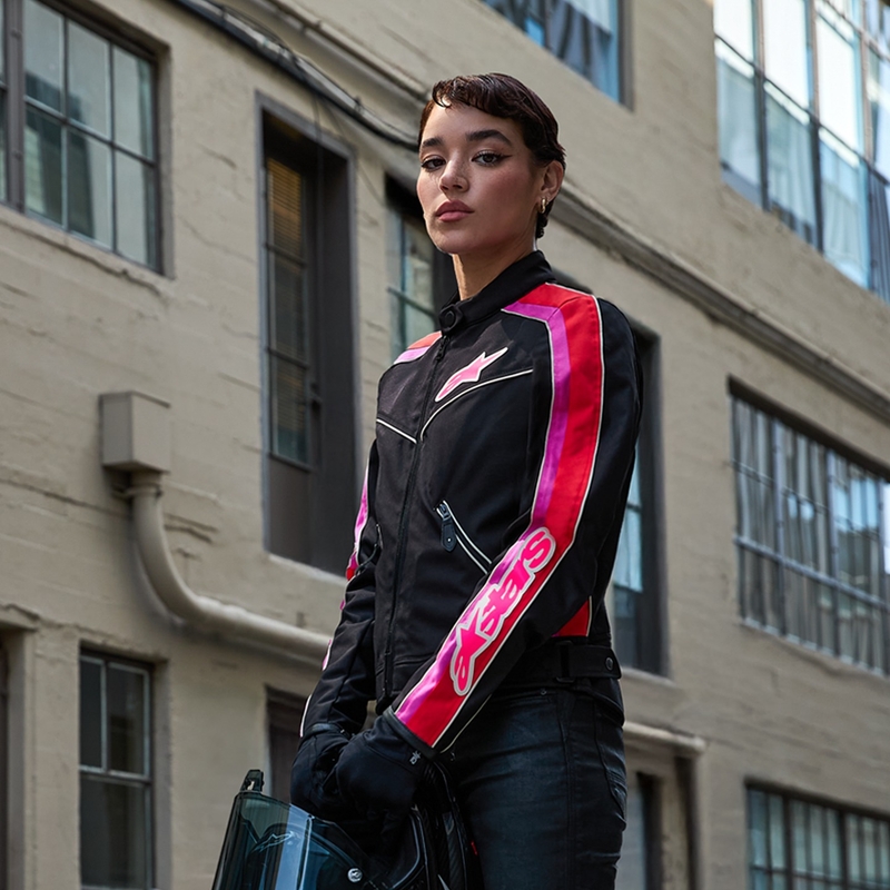 "Alpinestars" moterų motociklininko striukė "Stella T-Dyno", atspari vandeniui, juoda-raudona-rožinė