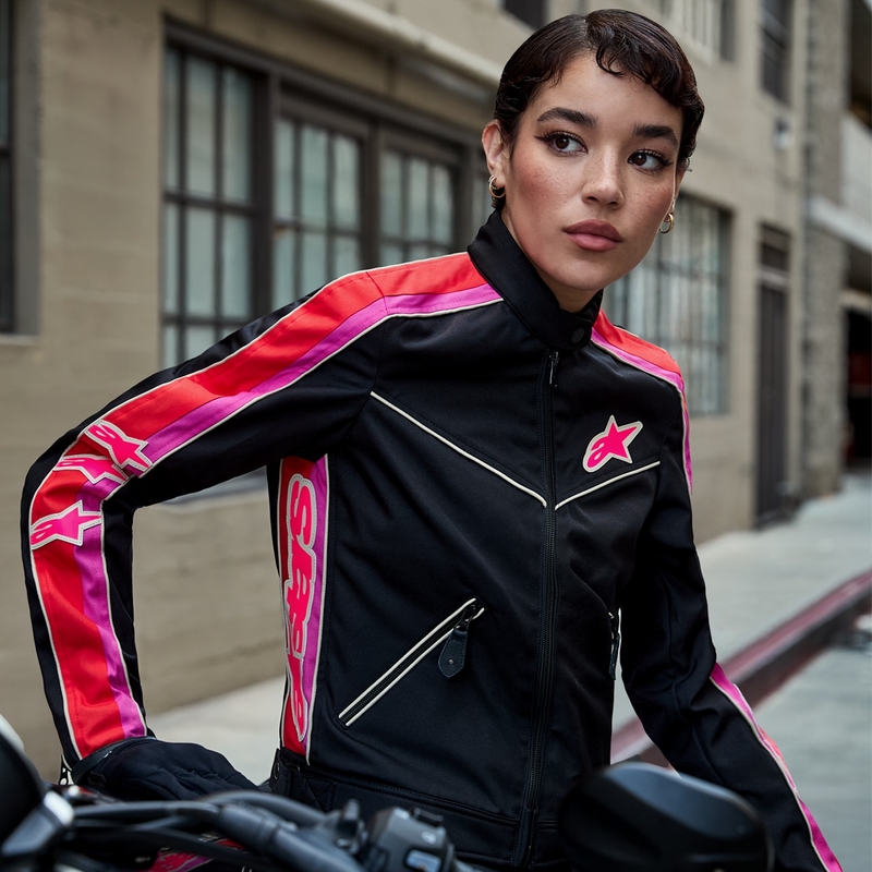 "Alpinestars" moterų motociklininko striukė "Stella T-Dyno", atspari vandeniui, juoda-raudona-rožinė