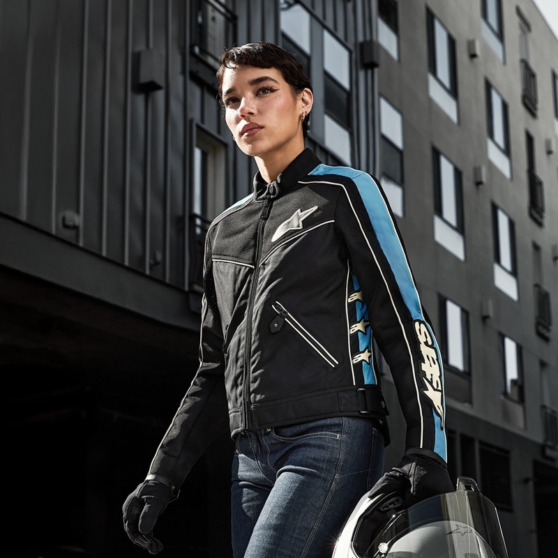 Alpinestars STELLA T-DYNO AIR Moteriška motociklininko striukė Black-Light Blue-Beige