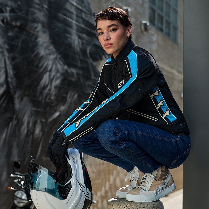 Alpinestars STELLA T-DYNO AIR Moteriška motociklininko striukė Black-Light Blue-Beige