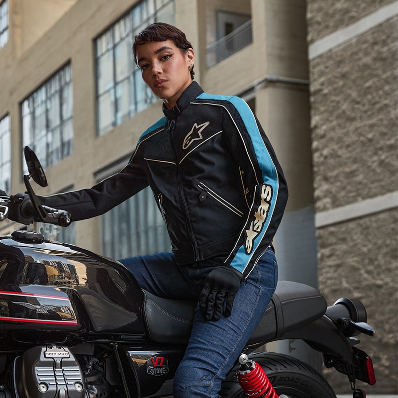 Alpinestars STELLA T-DYNO AIR Moteriška motociklininko striukė Black-Light Blue-Beige
