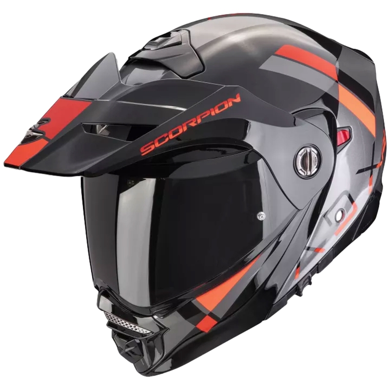 Apverčiamas motociklininko šalmas Scorpion ADX-2 GALANE sidabrinis-juodas-raudonas išpardavimas