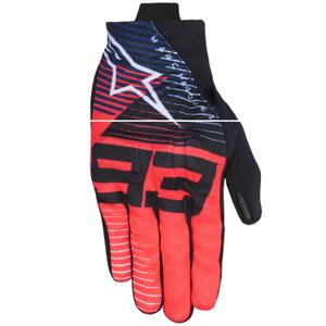 Alpinestars Reef V2 MM93 collection fluo raudonos-mėlynos-baltos motociklininko pirštinės