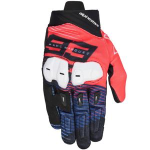 Alpinestars SP X 1 MM93 collection fluo raudonos-mėlynos-juodos-juodos-baltos motociklininko pirštinės