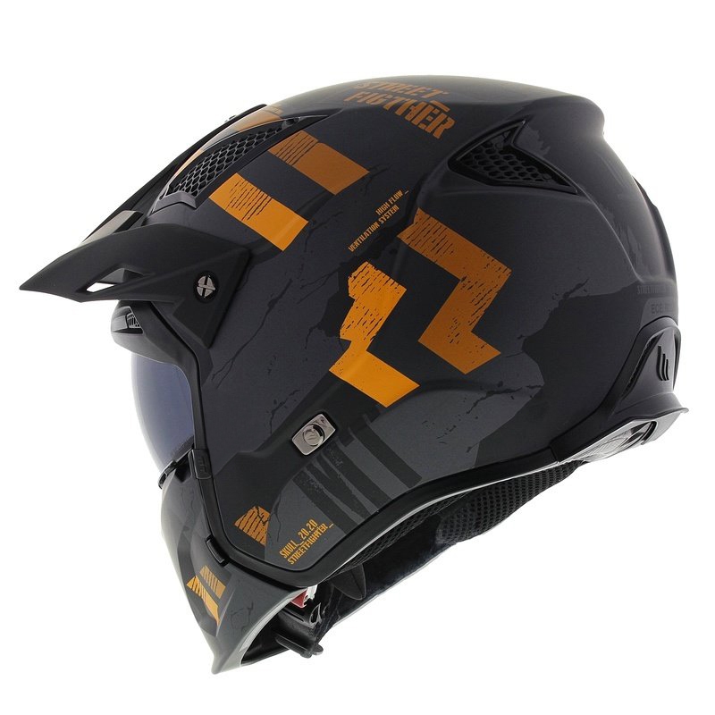 Atviras šalmas su kauke MT Streetfighter SV S Skull A12 pilkai oranžinės spalvos su iridžio skydeliu