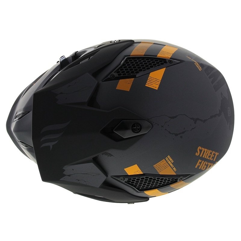 Atviras šalmas su kauke MT Streetfighter SV S Skull A12 pilkai oranžinės spalvos su iridžio skydeliu