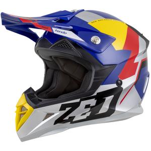 Vaikiškas motokroso šalmas ZED X1.9D TENDO pearl blue-red-yellow-silver