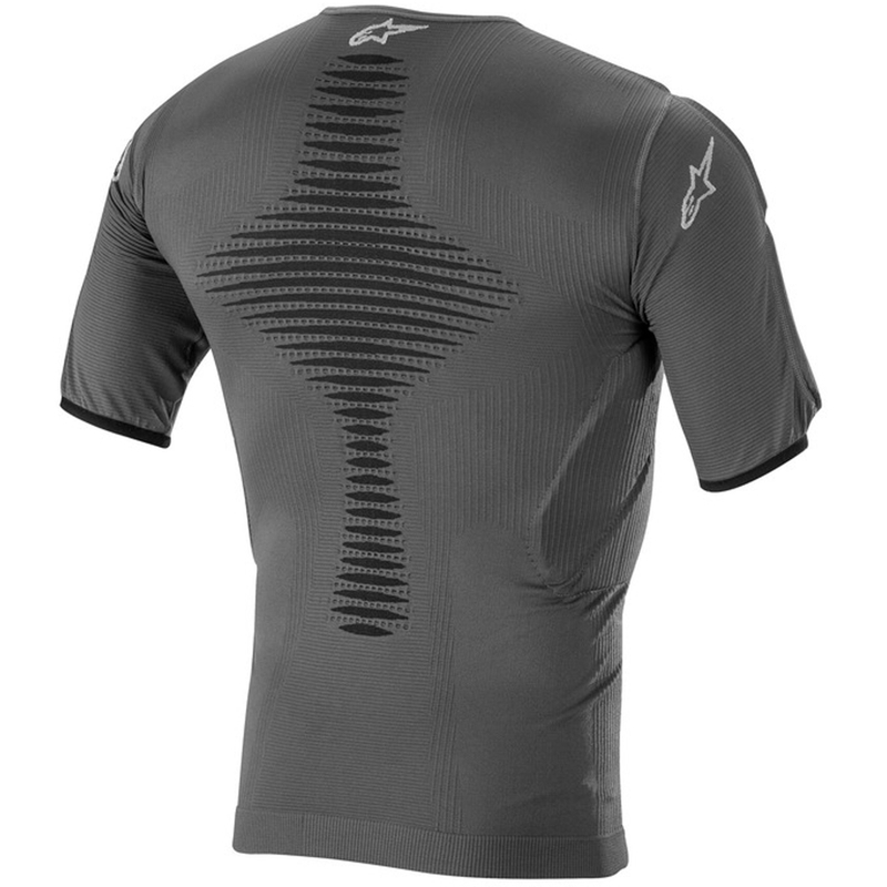 "Alpinestars Roost Base" antracito-juodos spalvos termo marškinėliai trumpomis rankovėmis su apsaugomis