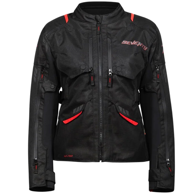 Moteriška Seventy Degrees SD-JT69 Tanami juodai raudona motociklininko striukė