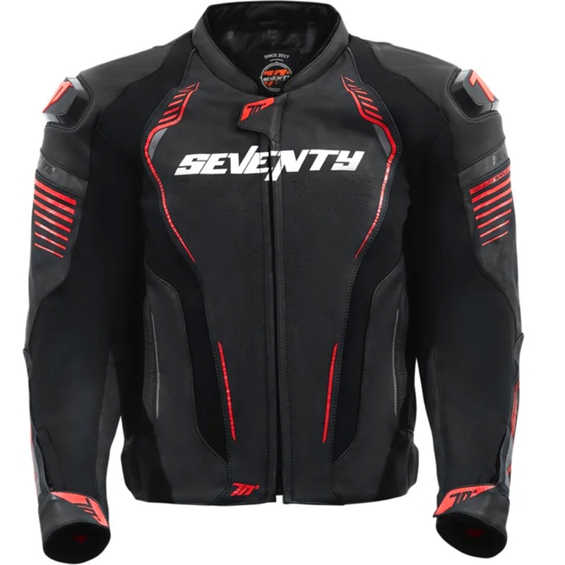 Odinė motociklininko striukė Seventy Degrees SD-JL24 Spoiler juoda-raudona