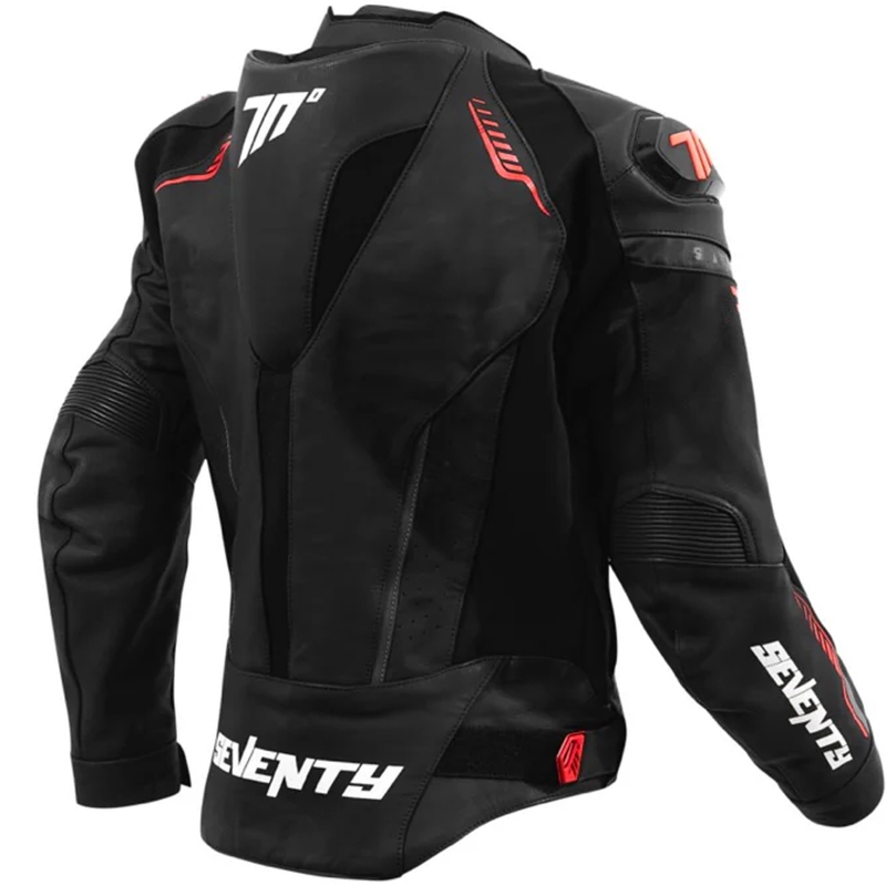 Odinė motociklininko striukė Seventy Degrees SD-JL24 Spoiler juoda-raudona