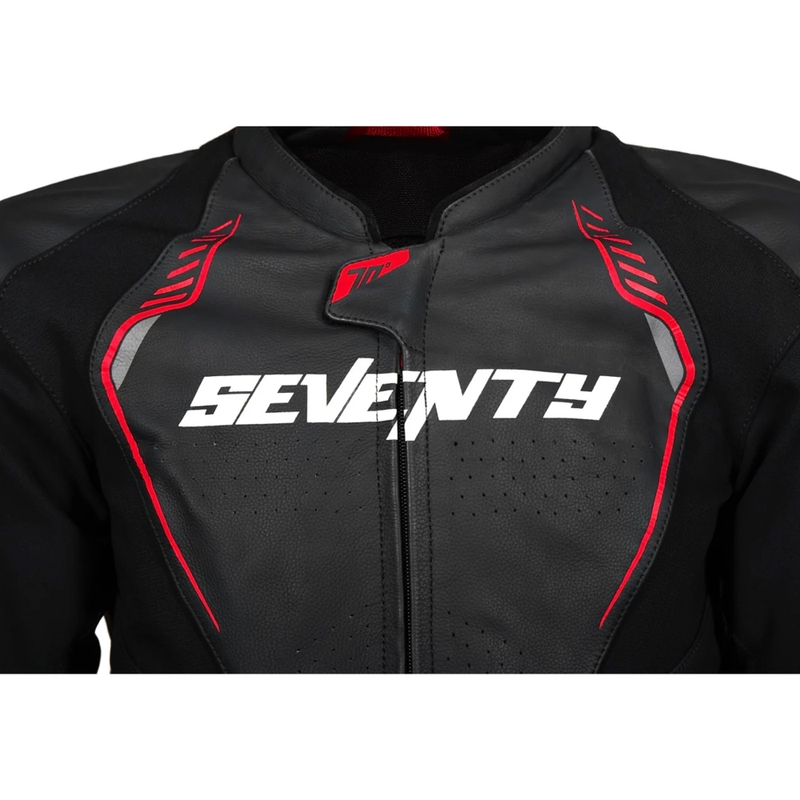 Odinė motociklininko striukė Seventy Degrees SD-JL24 Spoiler juoda-raudona