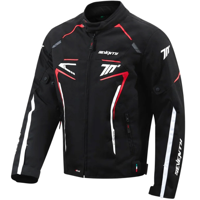 Seventy Degrees SD-JR65 Piston juoda-raudona-balta motociklininko striukė