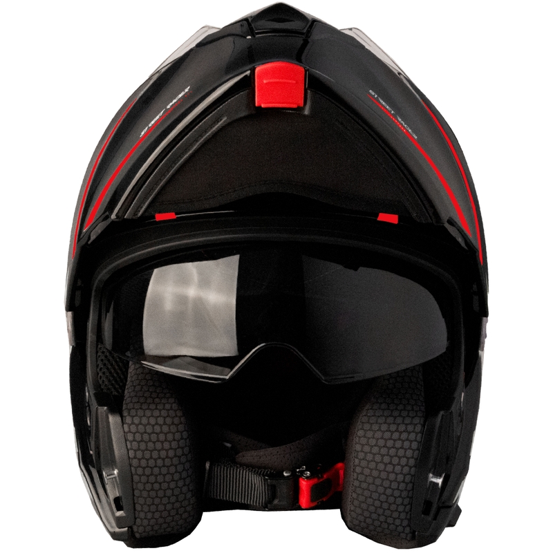 Atverčiamas šalmas motociklui Street Racer Fury juodas-raudonas - II klasė