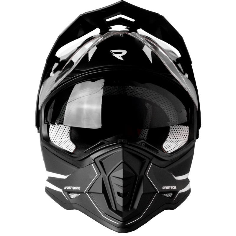 Enduro motociklininko šalmas Street Racer Ignite matinis juodai baltas - II. kokybė