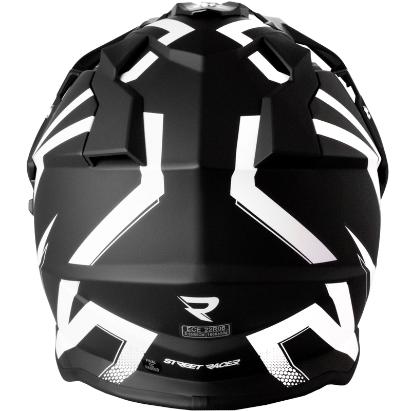 Enduro motociklininko šalmas Street Racer Ignite matinis juodai baltas - II. kokybė