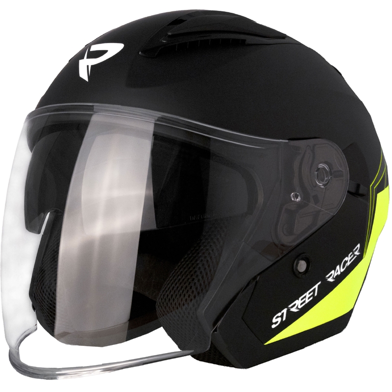 Otevřená helma na motorku Street Racer Sonic matná černo-fluo žlutá - II. jakost