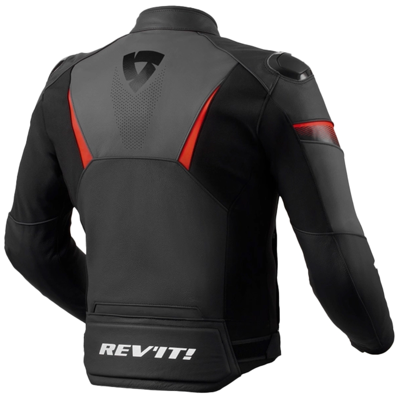 "Revit Argon 2" juoda-fluo raudona odinė motociklininko striukė