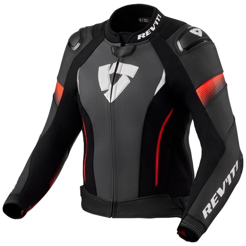 Moteriška Revit Xena 4 Pro Black-Fluo Red odinė motociklininko striukė