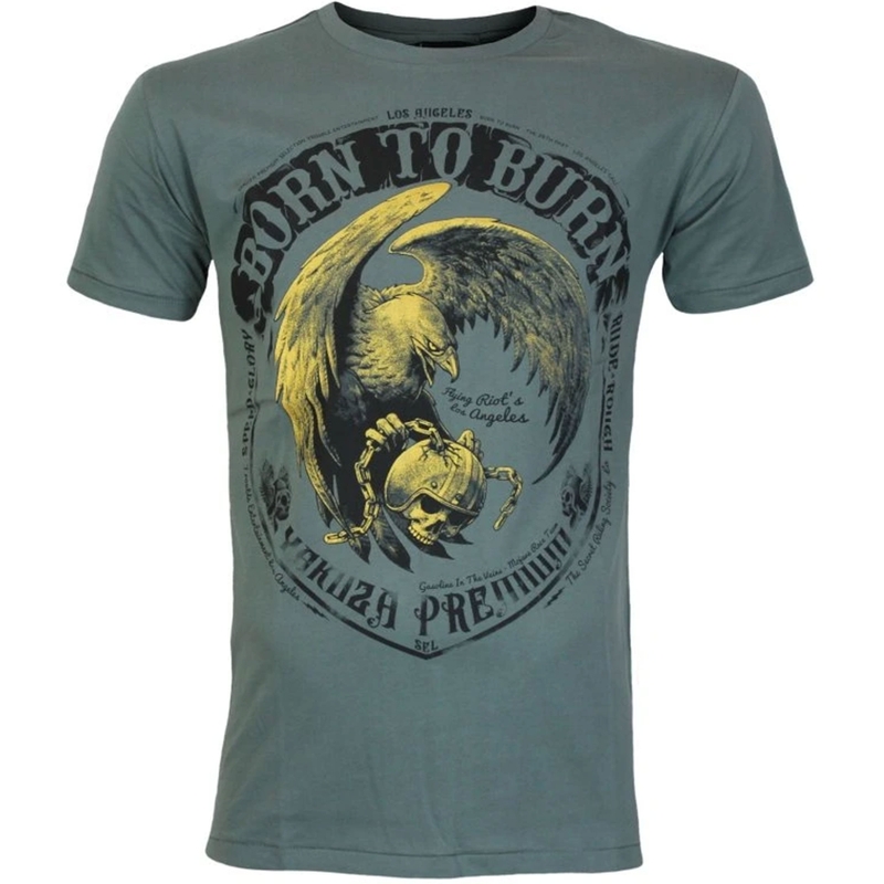 Marškinėliai Yakuza Premium Born To Burn Flying Riots Los Angeles alyvuogių žalia