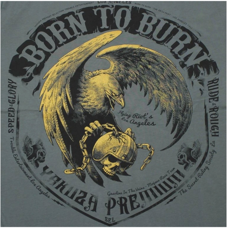 Marškinėliai Yakuza Premium Born To Burn Flying Riots Los Angeles alyvuogių žalia