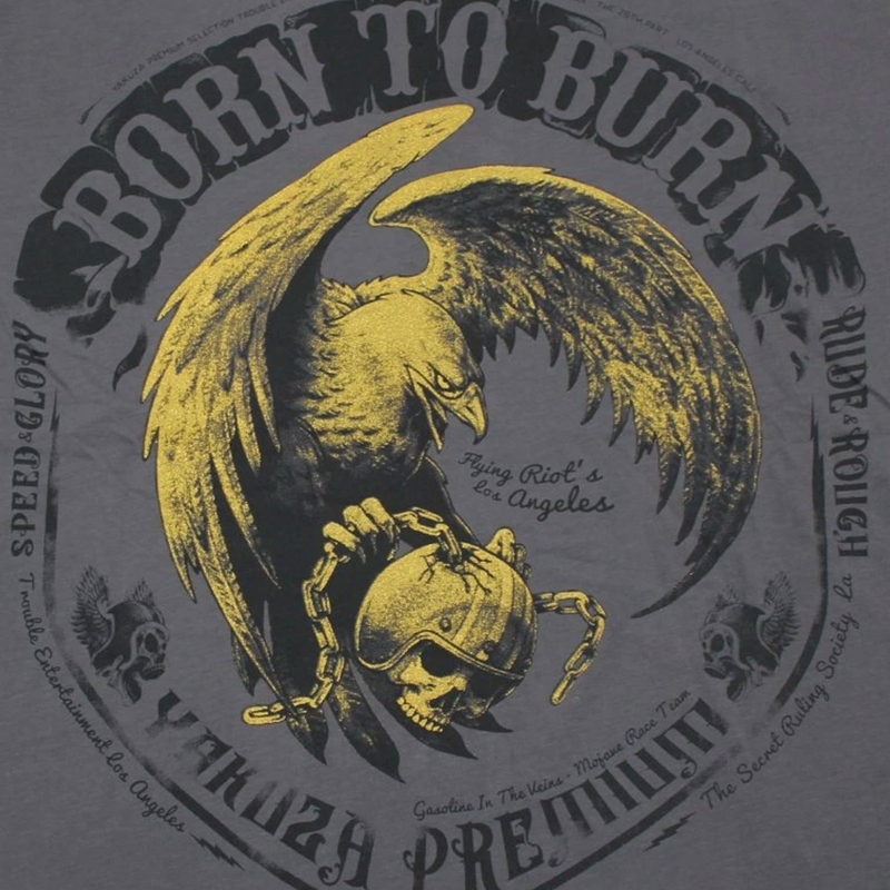 Yakuza Premium marškinėliai Born To Burn Flying Riots Los Angeles tamsiai pilki
