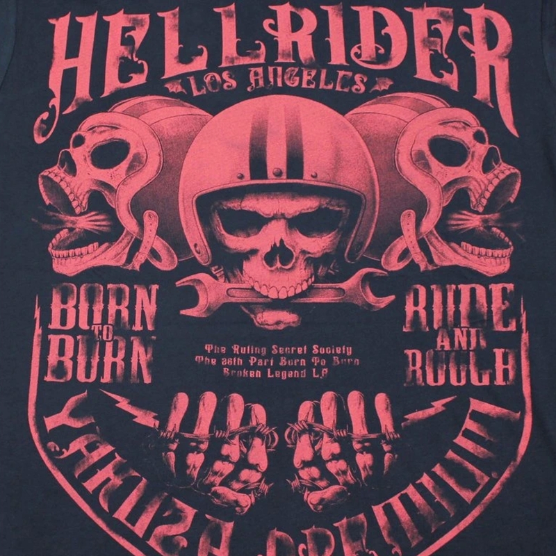 Marškinėliai Yakuza Premium Hell Rider - Born to Burn tamsiai mėlyni