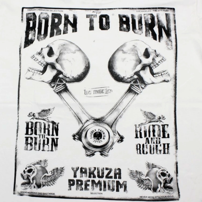 Marškinėliai Yakuza Premium Rude and Rough Born to Burn - Los Angeles white