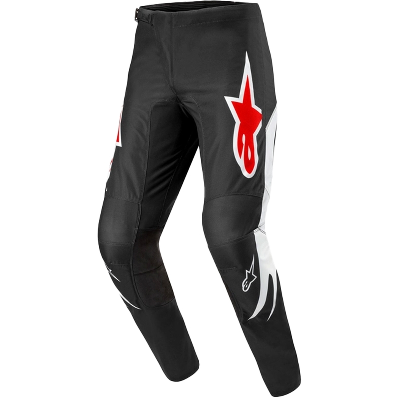 Alpinestars Fluid Lucent motokroso kelnės juodos, baltos ir raudonos spalvos