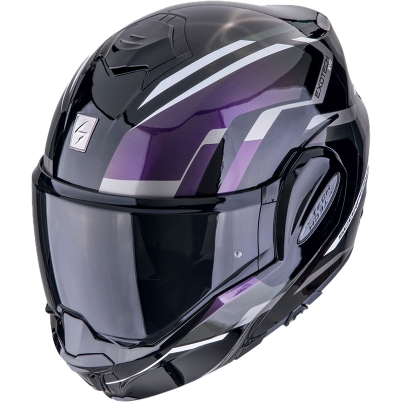 Sulankstomas motociklininko šalmas Scorpion EXO-TECH EVO FURIO juodas chameleonas
