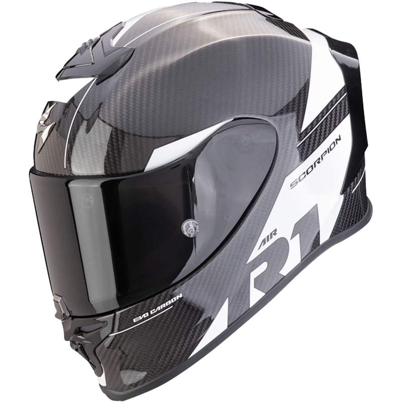 Integruotas šalmas Scorpion EXO-R1 EVO Carbon Air Rally juodai baltas išpardavimas