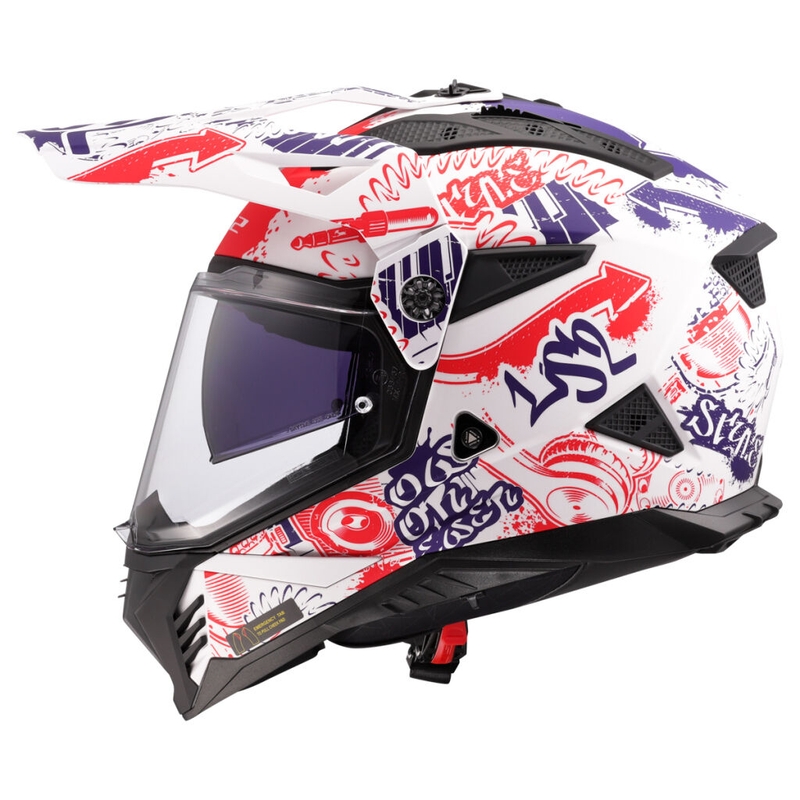 Enduro motociklininko šalmas LS2 MX702 Pioneer II Fantasy balta-raudona-mėlyna