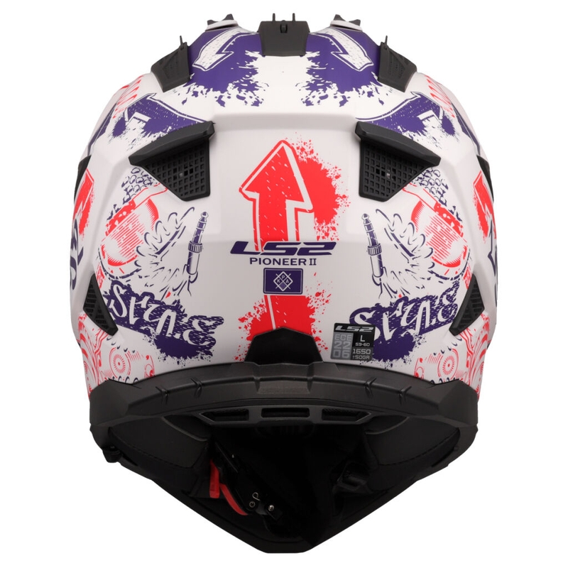 Enduro motociklininko šalmas LS2 MX702 Pioneer II Fantasy balta-raudona-mėlyna