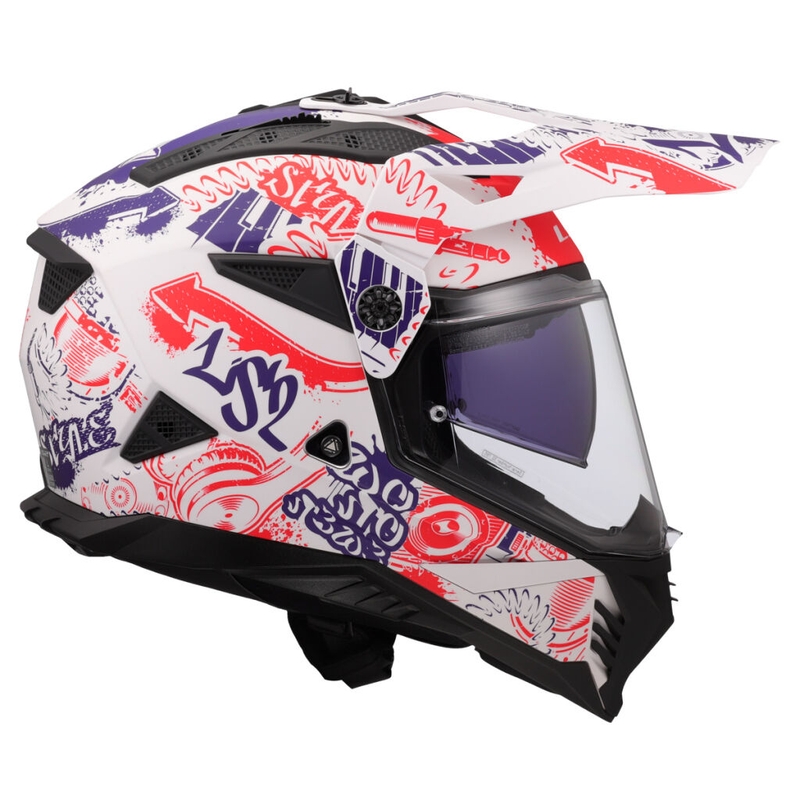 Enduro motociklininko šalmas LS2 MX702 Pioneer II Fantasy balta-raudona-mėlyna