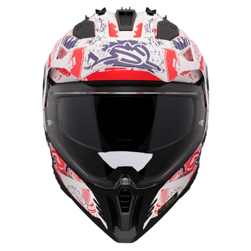 Enduro motociklininko šalmas LS2 MX702 Pioneer II Fantasy balta-raudona-mėlyna