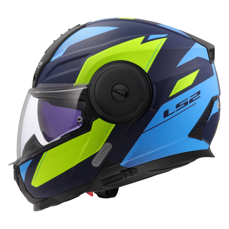 Atverčiamas motociklininko šalmas LS2 FF902 Scope II Duria blue-fluo yellow