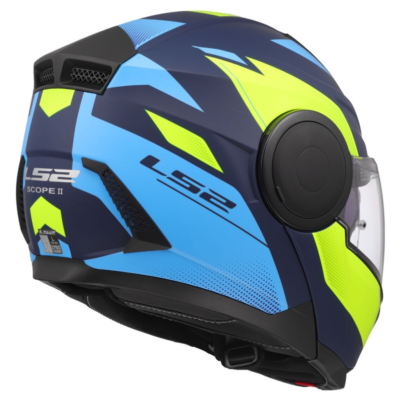 Atverčiamas motociklininko šalmas LS2 FF902 Scope II Duria blue-fluo yellow
