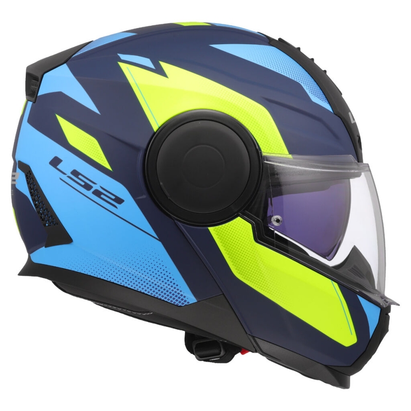 Atverčiamas motociklininko šalmas LS2 FF902 Scope II Duria blue-fluo yellow