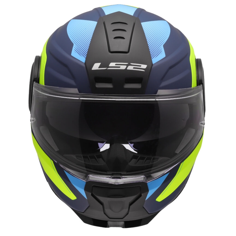 Atverčiamas motociklininko šalmas LS2 FF902 Scope II Duria blue-fluo yellow