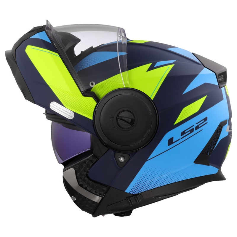 Atverčiamas motociklininko šalmas LS2 FF902 Scope II Duria blue-fluo yellow