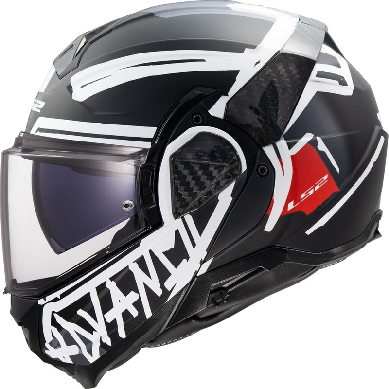 LS2 FF910 Advant II Tape Black sulankstomas motociklininko šalmas
