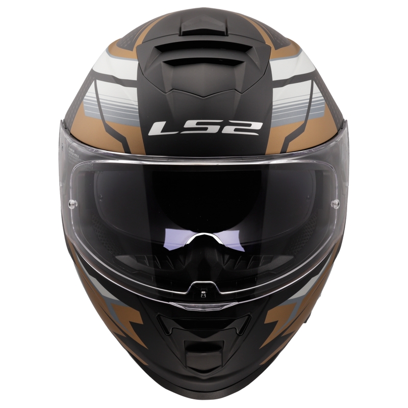 LS2 FF800 Storm II Tracker juodas ir auksinis integralus motociklininko šalmas